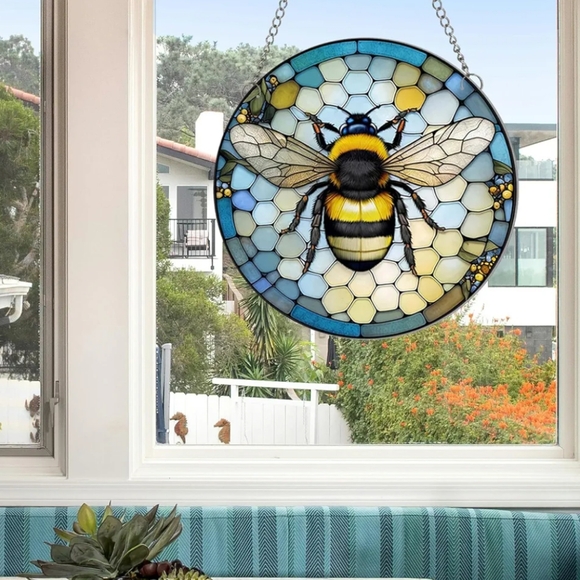 Acrylic Bee Decorative Stained Glass Sun Catcher – 11.8" x 11.8" - Picture 2 of 5